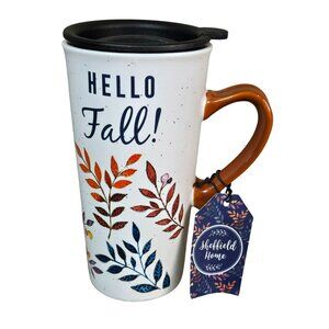 NWT Hello Fall! by Sheffield Home 6.5" Tall Fall Ceramic Travel Mug With Lid